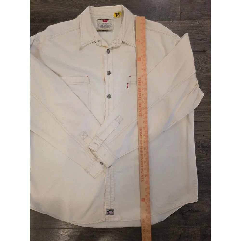 Men szXL Vintage 80s 90s Levis Red Tab Cream Denim Button Down Shirt 100% Cotton